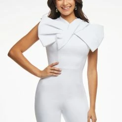 Ashleylauren Ashley Lauren 11098 Jumpsuit Large Bow Neckline Scuba Flared Legs