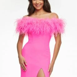 Ashleylauren Ashley Lauren 11099 Prom Dress Off The Shoulder Feathers Train Left Leg Slit Pageant Gown