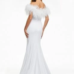 Ashleylauren Ashley Lauren 11099 Prom Dress Off The Shoulder Feathers Train Left Leg Slit Pageant Gown