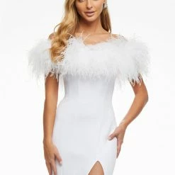 Ashleylauren Ashley Lauren 11099 Prom Dress Off The Shoulder Feathers Train Left Leg Slit Pageant Gown