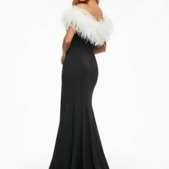 Ashleylauren Ashley Lauren 11101 Prom Dress V Neckline Feather Off The Shoulder Wrap