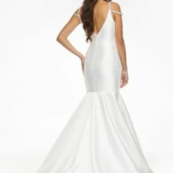 Ashleylauren Ashley Lauren 11103 Ivory Mermaid Prom Dress Off The Shoulder Embellished Straps Mikado