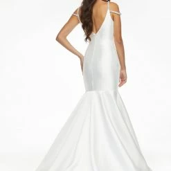 In Stock Ashley Lauren 11103 Size 10 Ivory Mermaid Prom Dress Off The Shoulder Embellished Straps Mikado