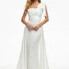 Ashleylauren Ashley Lauren 11104 Ivory Overskirt One Shoulder Bow Satin Long Overskirt
