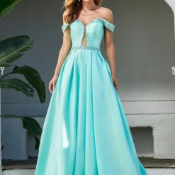 In Stock Ballgown Dresses Ashley Lauren 1476 Prom Dress Aqua Size 6 Off The Shoulder Ballgown Evening A Line