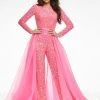 In Stock Ashley Lauren 1740 Size 4, 8 Hot Pink Long Organza Overskirt Wire Hem Pageant Prom Layers