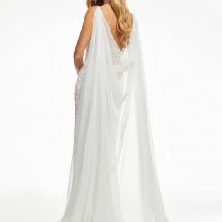 In Stock Ashley Lauren 1868 Hot Pink Flowy Chiffon Cape Pageant Wear Double Shoulder One Piece