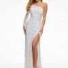 Ashleylauren Ashley Lauren 1977 Prom Dress One Sleeve Fully Beaded Long Pageant Dress With High Side Slit