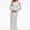 Ashleylauren Ashley Lauren 1985 Ivory Evening Dress Sheer Long Sleeves Beaded Prom Dress Pageant Gown