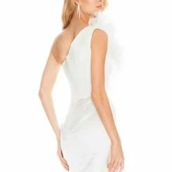 Ashleylauren Ashley Lauren 4170 Ivory Cocktail Dress Extravagant Organza Ruffle Boa Fitted