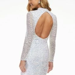 Ashleylauren Ashley Lauren 4252 Jade Cocktail Dress Long Sleeve Short Sequin Fitted Homecoming Dress Backless Dresses