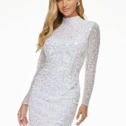 In Stock Ashley Lauren 4252 Size 16 Bright Pink Cocktail Dress Long Sleeve Short Sequin Fitted Homecoming Dress Backless Dresses