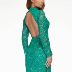 In Stock Ashley Lauren 4252 Size 16 Bright Pink Cocktail Dress Long Sleeve Short Sequin Fitted Homecoming Dress Backless Dresses