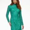 In Stock Ashley Lauren 4252 Size 2, 12 Jade Cocktail Dress Long Sleeve Short Sequin Fitted Homecoming Dress Backless Dresses