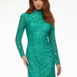 In Stock Ashley Lauren 4252 Size 16 Bright Pink Cocktail Dress Long Sleeve Short Sequin Fitted Homecoming Dress Backless Dresses