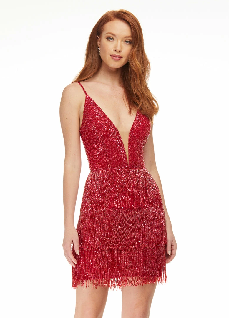 Ashleylauren Ashley Lauren 4419 Gold Cocktail Dress Fringe Skirt Beaded Plunging V Neckline 14 Ashleylauren Ashley Lauren 4419 Gold Cocktail Dress Fringe Skirt Beaded Plunging V Neckline