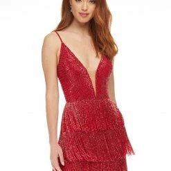 Ashleylauren Ashley Lauren 4419 Gold Cocktail Dress Fringe Skirt Beaded Plunging V Neckline 20 Ashleylauren Ashley Lauren 4419 Gold Cocktail Dress Fringe Skirt Beaded Plunging V Neckline