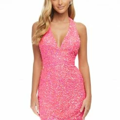 Ashleylauren Ashley Lauren 4437 Mint Cocktail Dress Plunging V Neckline Halter Backless Sequins Backless Dresses