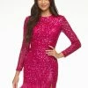 In Stock Fringe & Tassels Ashley Lauren 4438 Fuchsia Size 2, 10 Cocktail Dress Long Sleeves Fringe Trim On Hem And Slit