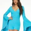 Ashleylauren Ashley Lauren 4442 Turquoise Romper Scuba Long Bell Sleeves V Neckline Pockets Long Sleeve Dresses 1 Ashleylauren Ashley Lauren 4442 Turquoise Romper Scuba Long Bell Sleeves V Neckline Pockets Long Sleeve Dresses