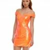 In Stock Ashley Lauren 4445 Neon Orange Cocktail Dress Off The Shoulder Petite Sequins Size 12 Backless Dresses