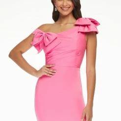 Ashleylauren Ashley Lauren 4448 Cocktail Dress Crepe Off The Shoulder One Shoulder Bows