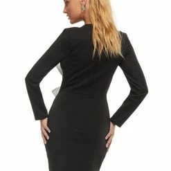 Ashleylauren Ashley Lauren 4449 Pink Cocktail Dress Long Sleeve Crepe Bow Details Fitted Long Sleeve Dresses