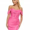 Ashleylauren Ashley Lauren 4450 Pink Cocktail Dress Shimmer Chiffon Ruched Off The Shoulder Fitted