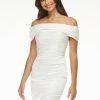 Ashleylauren Ashley Lauren 4452 Cocktail Dress Satin Off The Shoulder Ruched Short Fitted Skirt