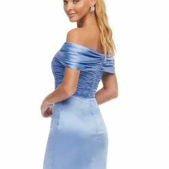 Ashleylauren Ashley Lauren 4452 Cocktail Dress Satin Off The Shoulder Ruched Short Fitted Skirt