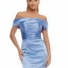 Ashleylauren Ashley Lauren 4452 Cocktail Dress Satin Off The Shoulder Ruched Short Fitted Skirt