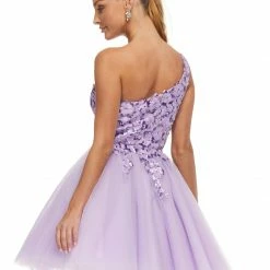 Ashleylauren Ashley Lauren 4453 Lilac Cocktail Dress One Shoulder Sequin Applique Tulle A Line Sequin Dresses