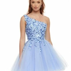 Ashleylauren Ashley Lauren 4453 Lilac Cocktail Dress One Shoulder Sequin Applique Tulle A Line Sequin Dresses