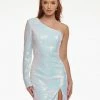 Ashleylauren Ashley Lauren 4455 AB Ivory Cocktail Dress Homecoming Dress One Long Sleeve Slit Sequin Dresses