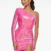 In Stock Long Sleeve Dresses Ashley Lauren 4455 Neon Pink Homecoming Cocktail Dress Size 4,8,10 One Long Sleeve Slit