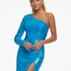 Ashleylauren Ashley Lauren 4455 Neon Pink Cocktail Dress Homecoming Dress One Long Sleeve Slit 12 Ashleylauren Ashley Lauren 4455 Neon Pink Cocktail Dress Homecoming Dress One Long Sleeve Slit