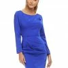 Ashleylauren Ashley Lauren 4458 Royal Cocktail Dress Ruched Crepe Long Sleeved Crew Neckline Long Sleeve Dresses