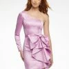 Ashleylauren Ashley Lauren 4463 Lilac Cocktail Dress One Shoulder Long Sleeve Satin Fitted Bow