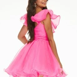 Ashleylauren Ashley Lauren 4464 Cocktail Dress Organza Wire Hem Ruffle Neckline