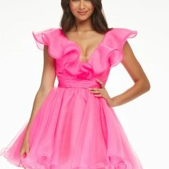 Ashleylauren Ashley Lauren 4464 Cocktail Dress Organza Wire Hem Ruffle Neckline