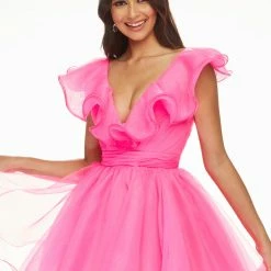 Ashleylauren Ashley Lauren 4464 Cocktail Dress Organza Wire Hem Ruffle Neckline