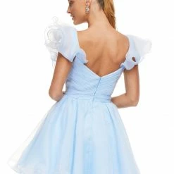 Ashleylauren Ashley Lauren 4464 Hot Pink Cocktail Dress Organza Wire Hem Ruffle Neckline