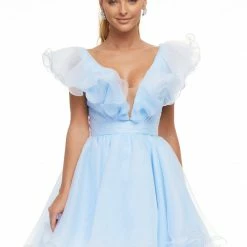 Ashleylauren Ashley Lauren 4464 Hot Pink Cocktail Dress Organza Wire Hem Ruffle Neckline