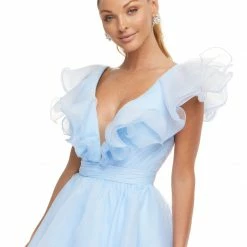 Ashleylauren Ashley Lauren 4464 Cocktail Dress Organza Wire Hem Ruffle Neckline