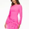 Ashleylauren Ashley Lauren 4465 Cocktail Dress Feather Skirt Long Sleeves Fitted Crew Neckline Long Sleeve Dresses
