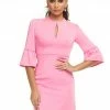 Ashleylauren Ashley Lauren 4466 Pink Cocktail Dress Three Quarter Sleeves Pearl Trim Keyhole Neckline Bell Sleeves