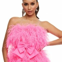 Ashleylauren Ashley Lauren 4467 Hot Pink Cocktail Dress Strapless Full Feathers Bow Waistline