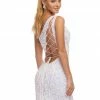 Ashleylauren Ashley Lauren 4469 AB Ivory Cocktail Dress One Shoulder Asymmetrical Lace Up Back Sequin Dresses