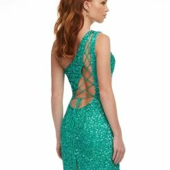 In Stock Corset Dresses Ashley Lauren 4469 Size 0 Red Cocktail Dress One Shoulder Asymmetrical Lace Up Back