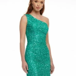 Ashleylauren Ashley Lauren 4469 AB Ivory Cocktail Dress One Shoulder Asymmetrical Lace Up Back Sequin Dresses 26 Ashleylauren Ashley Lauren 4469 AB Ivory Cocktail Dress One Shoulder Asymmetrical Lace Up Back Sequin Dresses